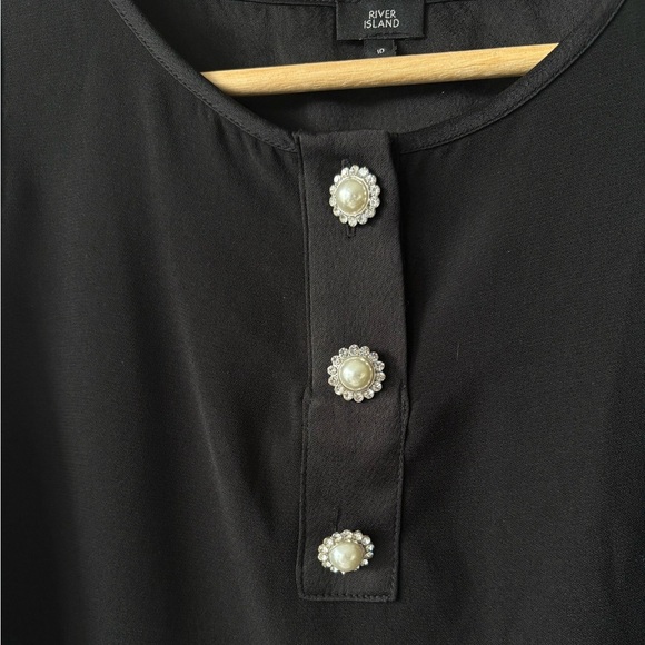 River Island Black Buttoned Tank Top Size 10 - Picture 2 of 3